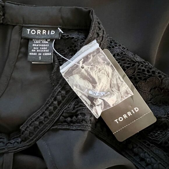 Torrid Womens Long Sleeve Blouse Plus Size 1X Lace Chiffon Flared Long Sleeve 1 - Picture 8 of 8